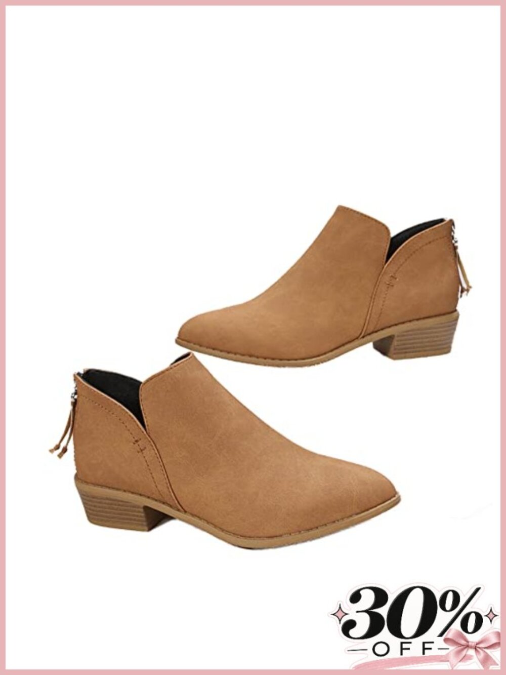 Women's Ankle Booties V Cut Chunky Block Heel Back Zipper PU Memory Foam